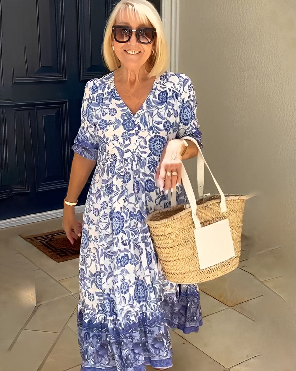 Aminta – Printed Boho Midi Dress