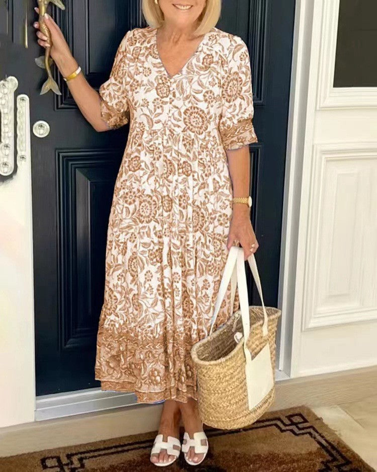 Aminta – Printed Boho Midi Dress