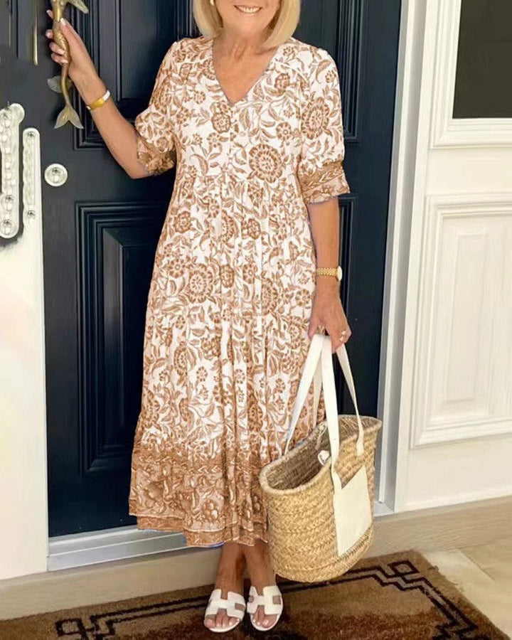 Aminta – Printed Boho Midi Dress