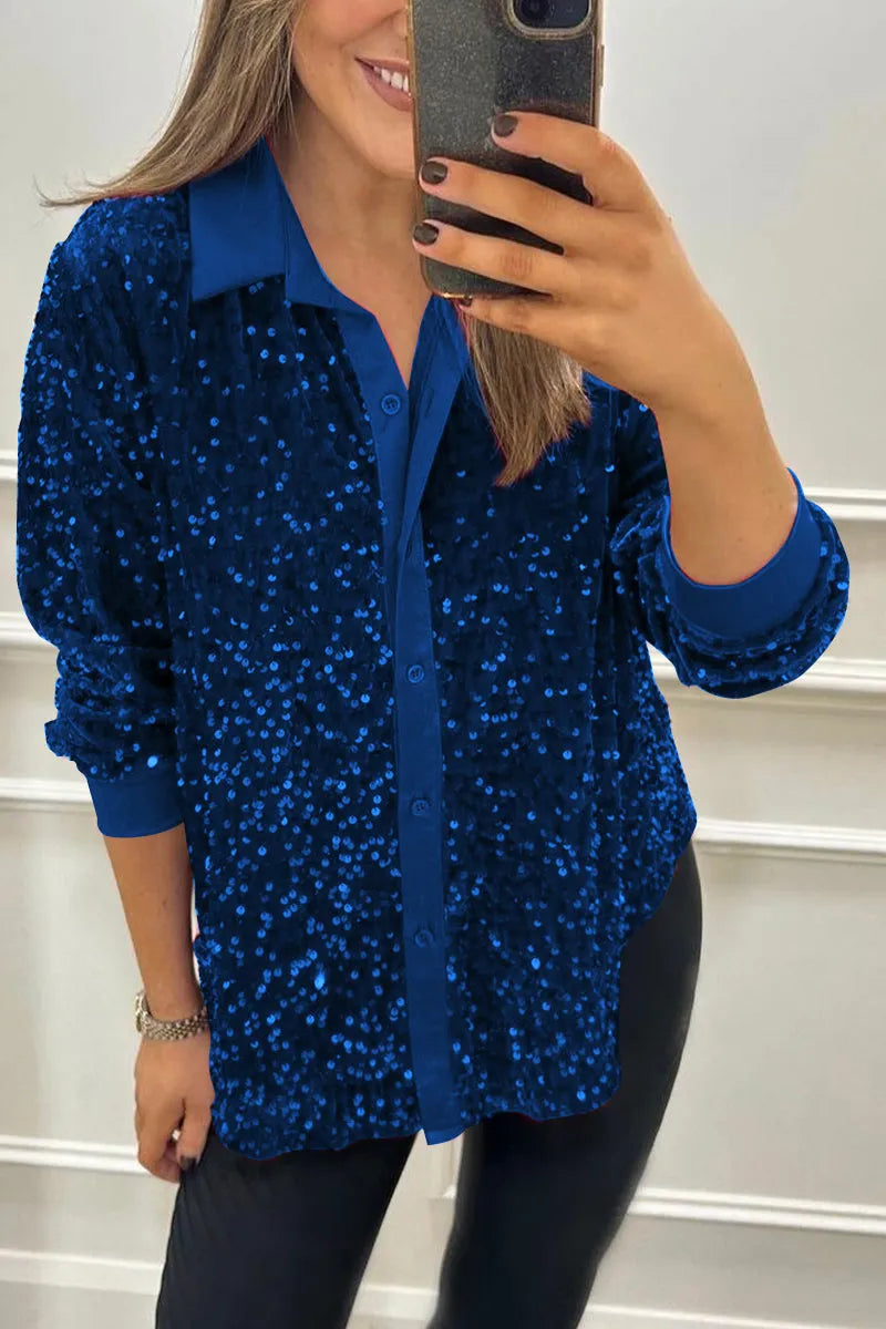 Giulia | Sparkling Sequin Button-Up Shirt