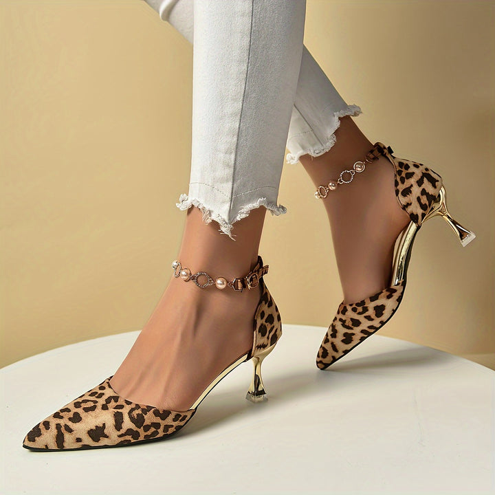 Serena - Leopard Print Pearl Strap Heels