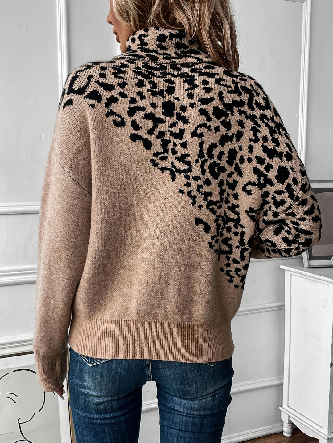 Lena - Leopard Print Turtleneck Sweater