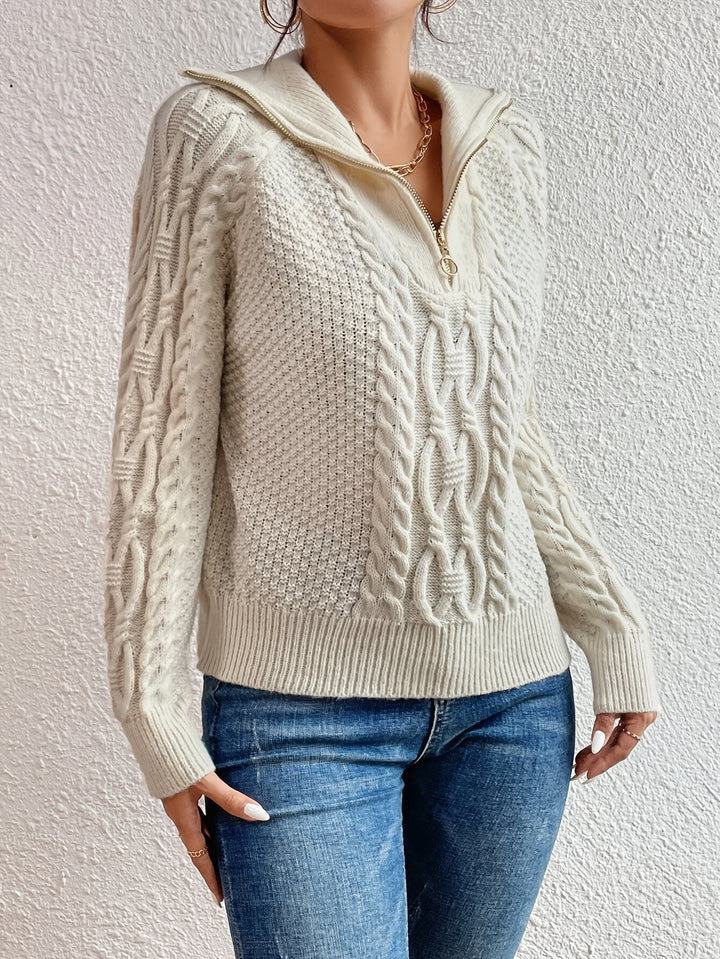 Harlow – Cable Knit Sweater with Zipper Collar