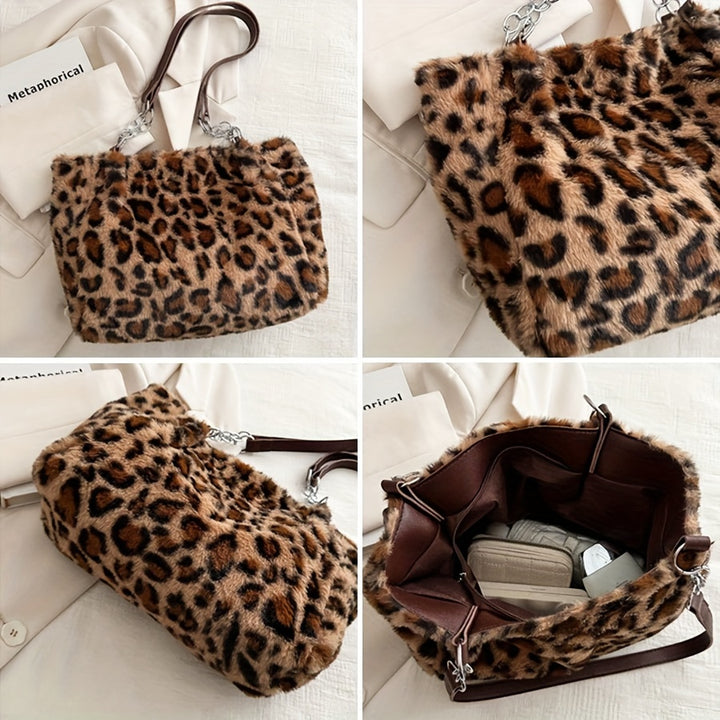 Lily - Leopard Print Faux Fur Tote Bag