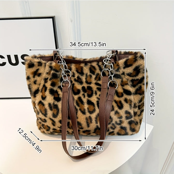 Lily - Leopard Print Faux Fur Tote Bag