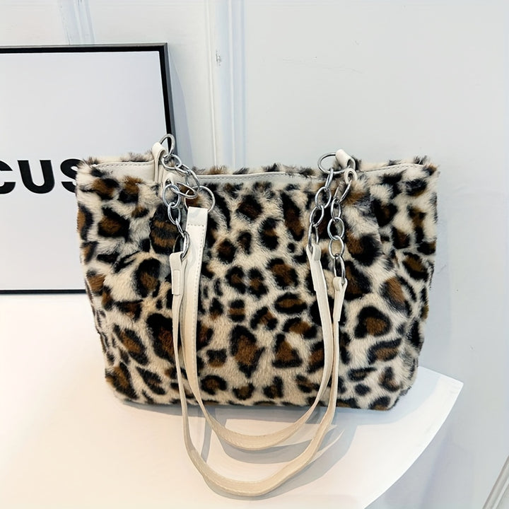 Lily - Leopard Print Faux Fur Tote Bag