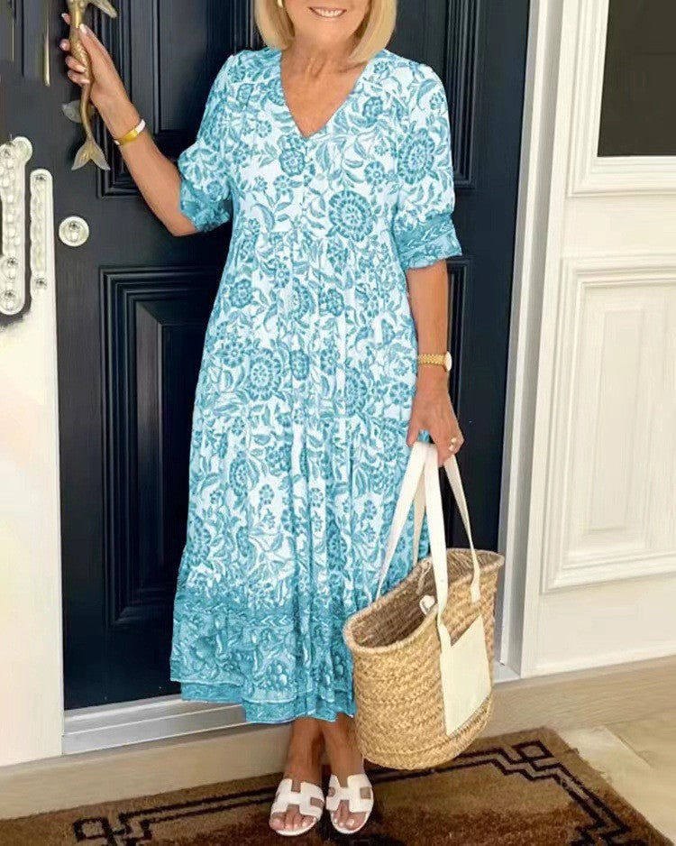 Aminta – Printed Boho Midi Dress