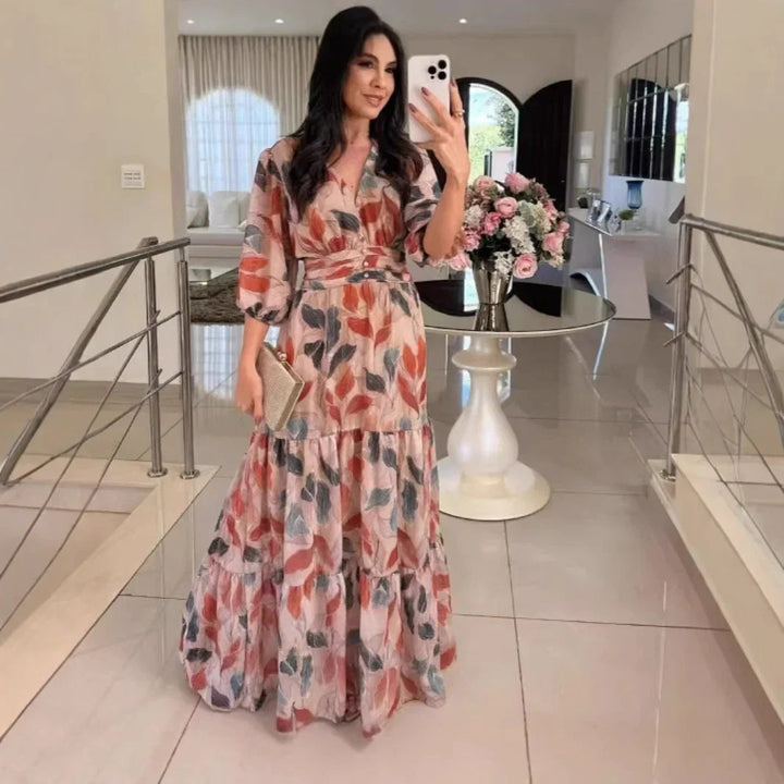 Dajana – Maxi Dress with Leaf Print and Wrap Look