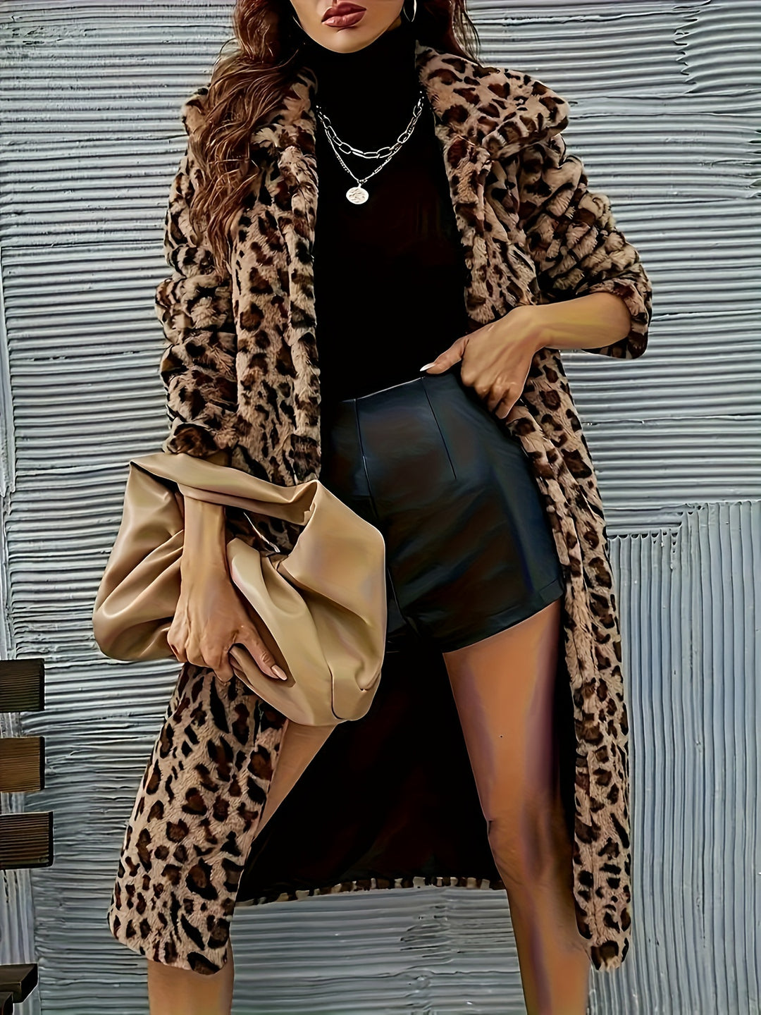 Amara - Elegant Leopard Print Faux Fur Coat