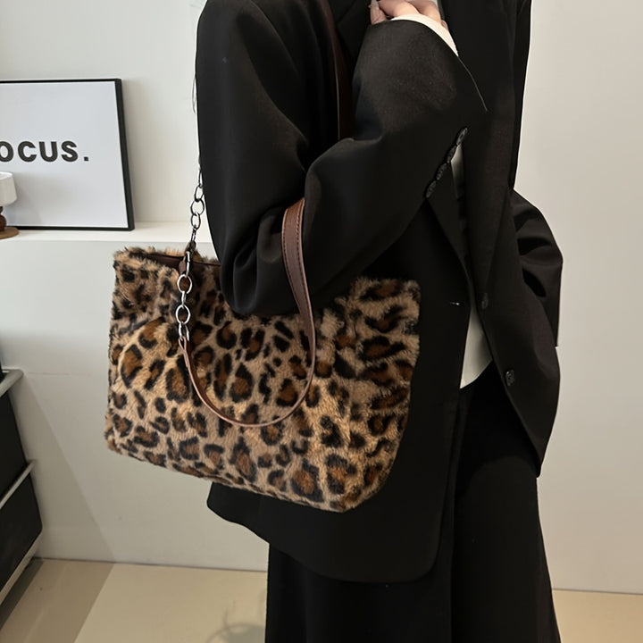 Lily - Leopard Print Faux Fur Tote Bag