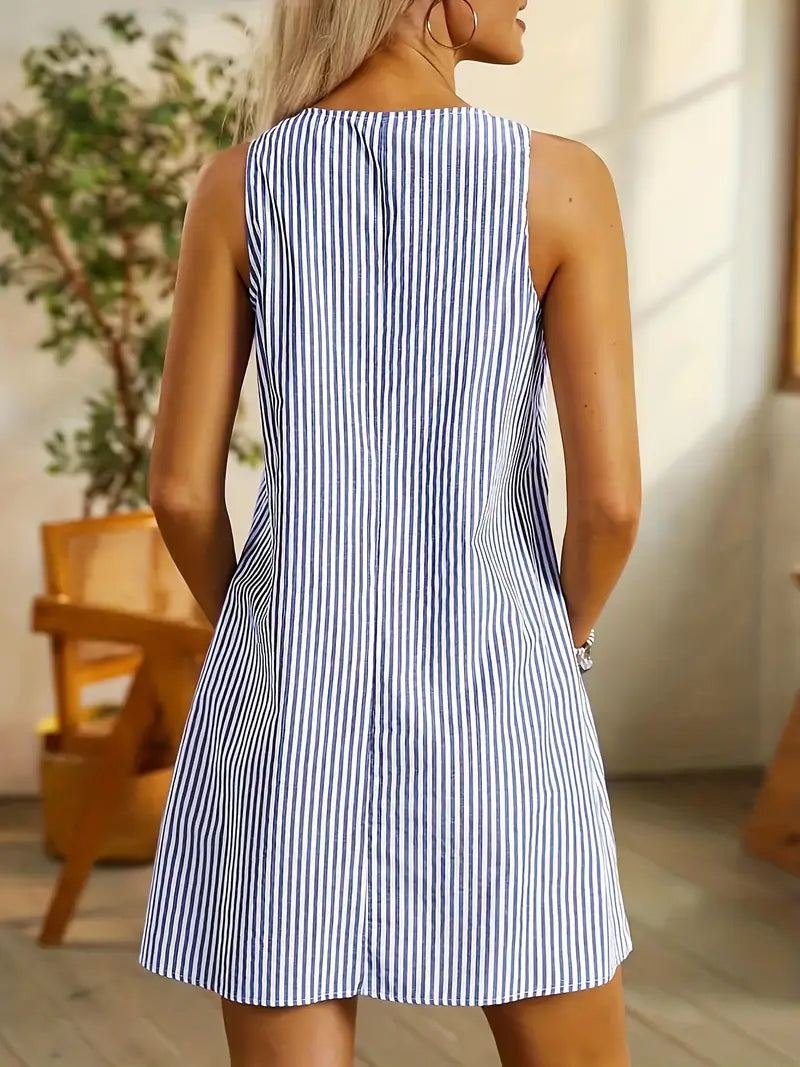 Mitch – Striped Button Strap Mini Dress