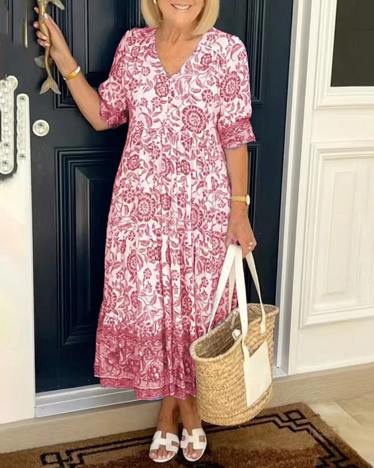 Aminta – Printed Boho Midi Dress
