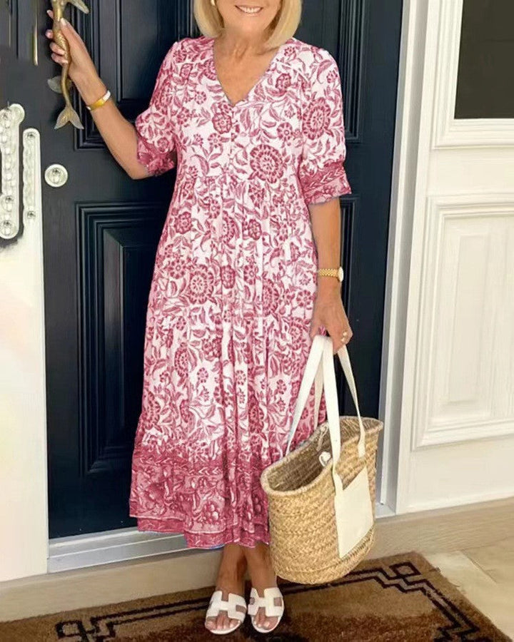 Aminta – Printed Boho Midi Dress