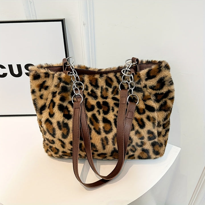 Lily - Leopard Print Faux Fur Tote Bag