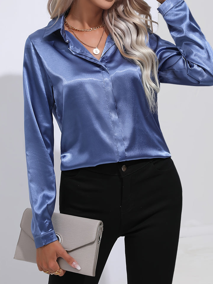 Luna - Satin Button-Up Blouse