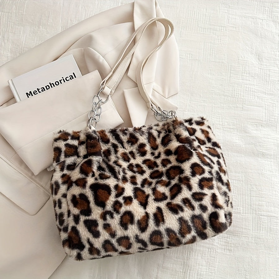 Lily - Leopard Print Faux Fur Tote Bag