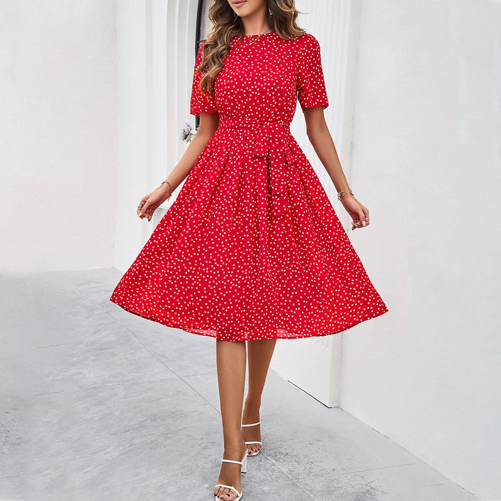 Willa – Belted Polka Dot Midi Dress