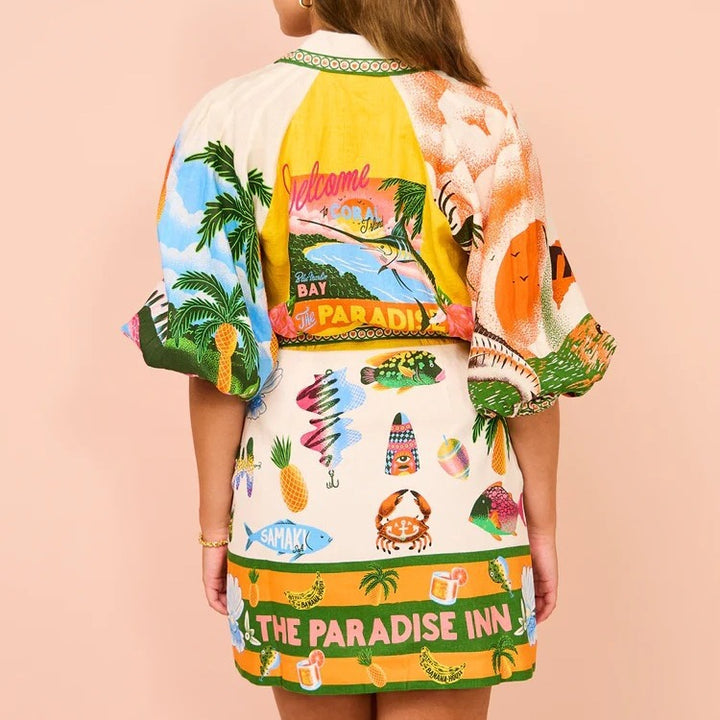 Zinnia – Illustrated Belted Shirt Dress