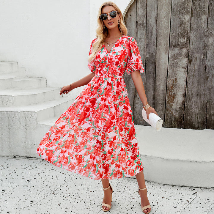 Vivian – Floral Puff Sleeve Midi Dress