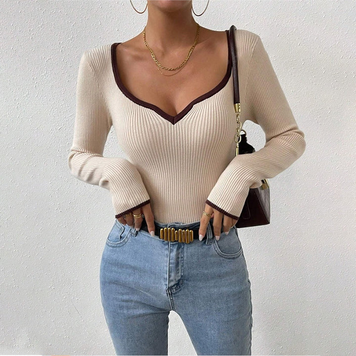 Jelly – Ribbed V-Neck Long Sleeve Top