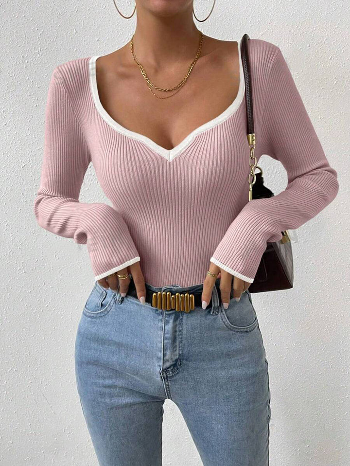 Jelly – Ribbed V-Neck Long Sleeve Top