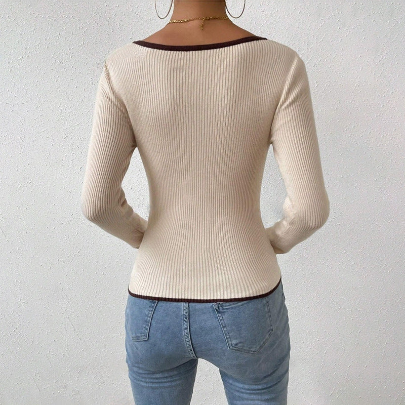 Jelly – Ribbed V-Neck Long Sleeve Top