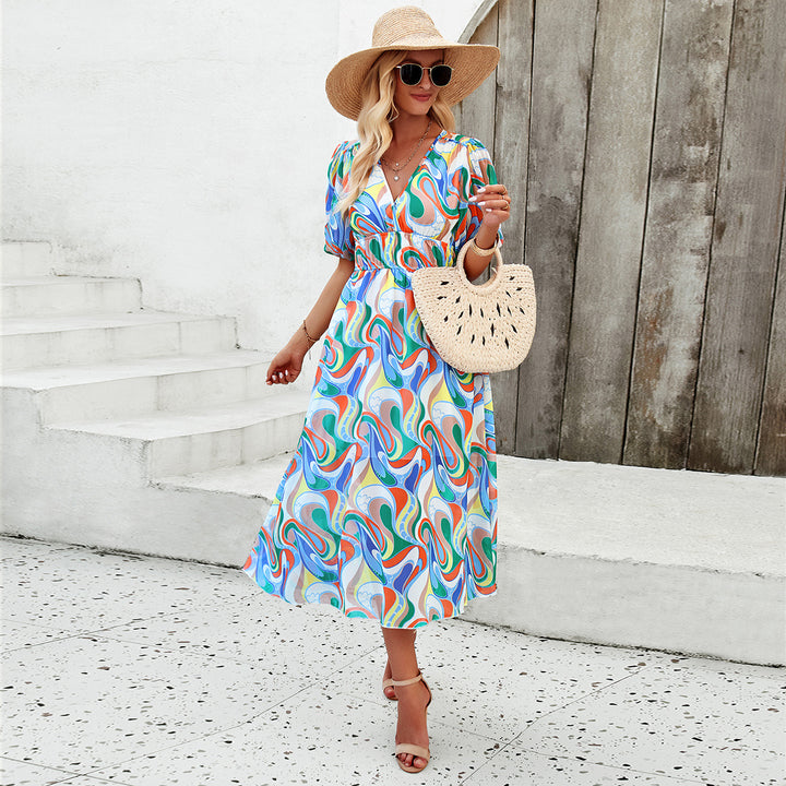 Vivian – Floral Puff Sleeve Midi Dress
