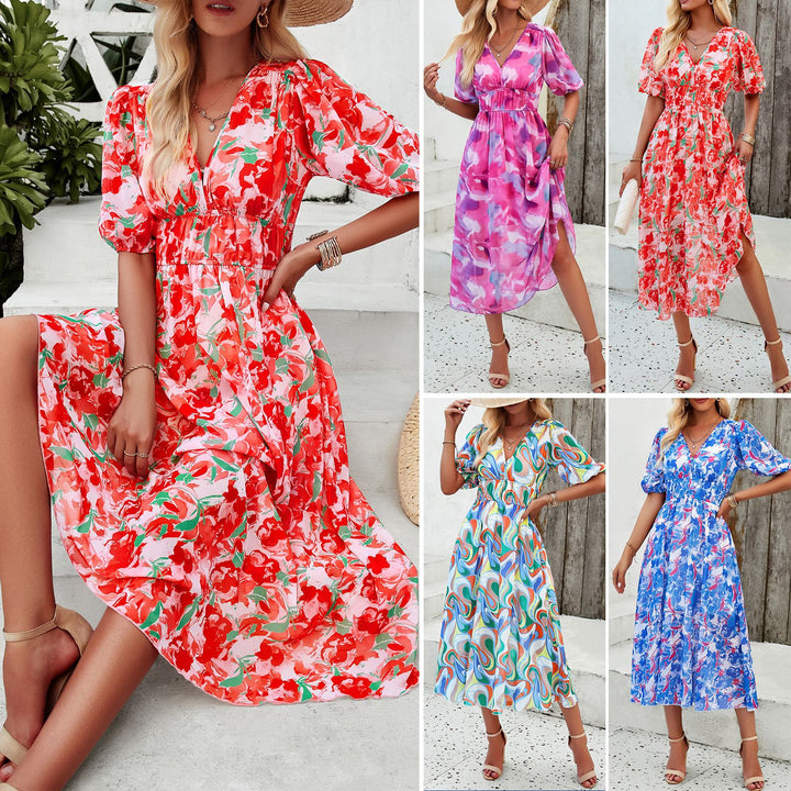 Vivian – Floral Puff Sleeve Midi Dress