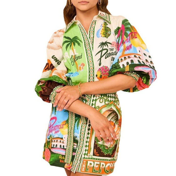 Zinnia – Illustrated Belted Shirt Dress