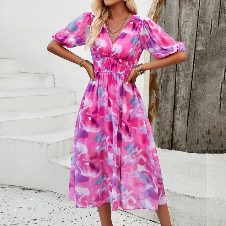 Vivian – Floral Puff Sleeve Midi Dress