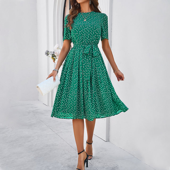 Willa – Belted Polka Dot Midi Dress