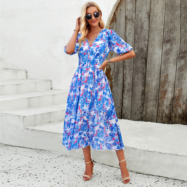 Vivian – Floral Puff Sleeve Midi Dress