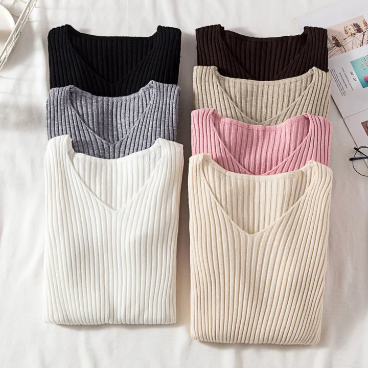 Odessa – Ribbed Knit V-Neck Top