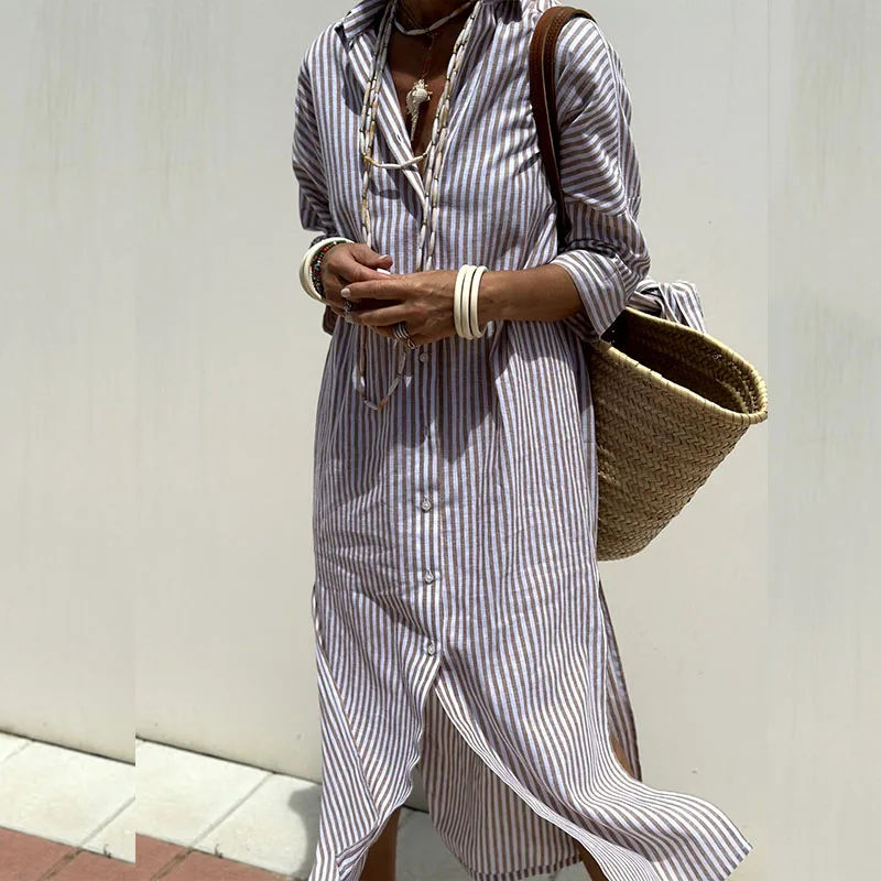 Regina – Striped Button-Up Shirt Dress