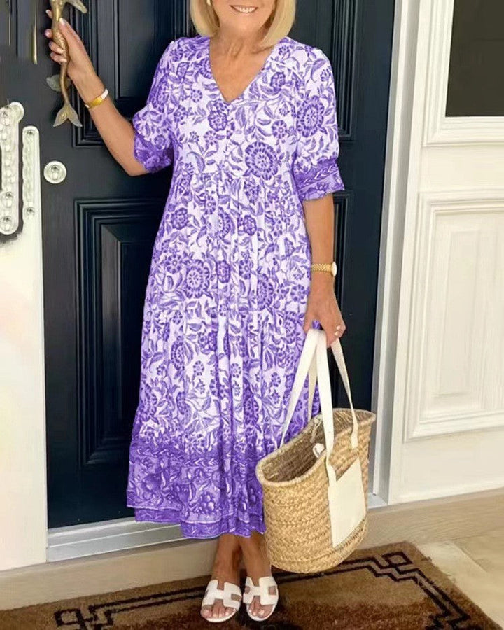Aminta – Printed Boho Midi Dress