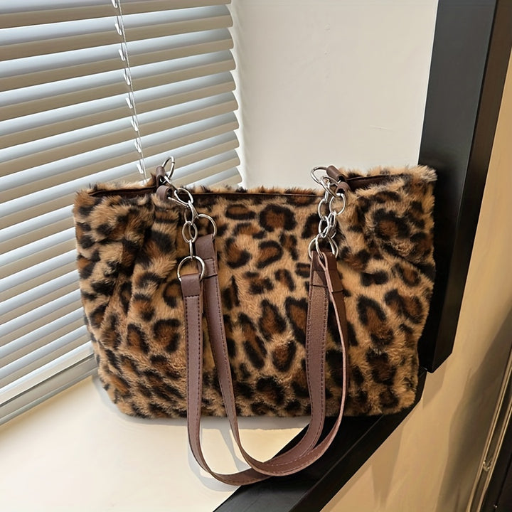 Lily - Leopard Print Faux Fur Tote Bag