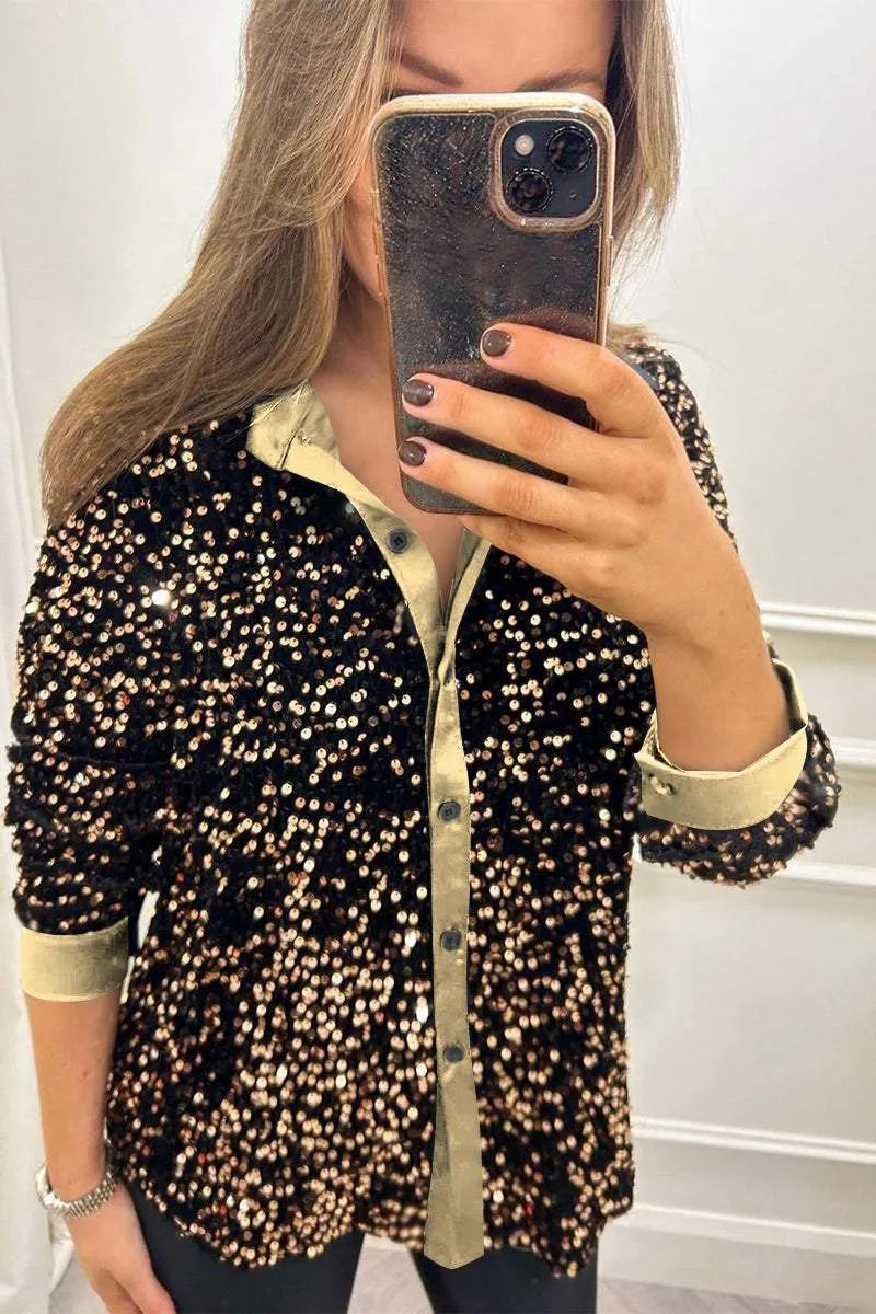 Giulia | Sparkling Sequin Button-Up Shirt