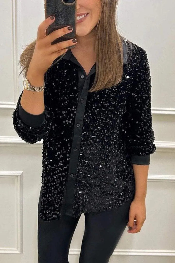 Giulia | Sparkling Sequin Button-Up Shirt