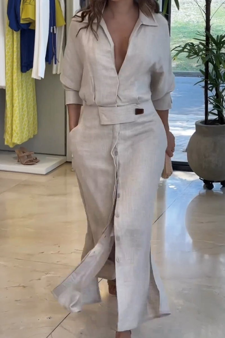 Aisling – Belted Button-Down Maxi Dress