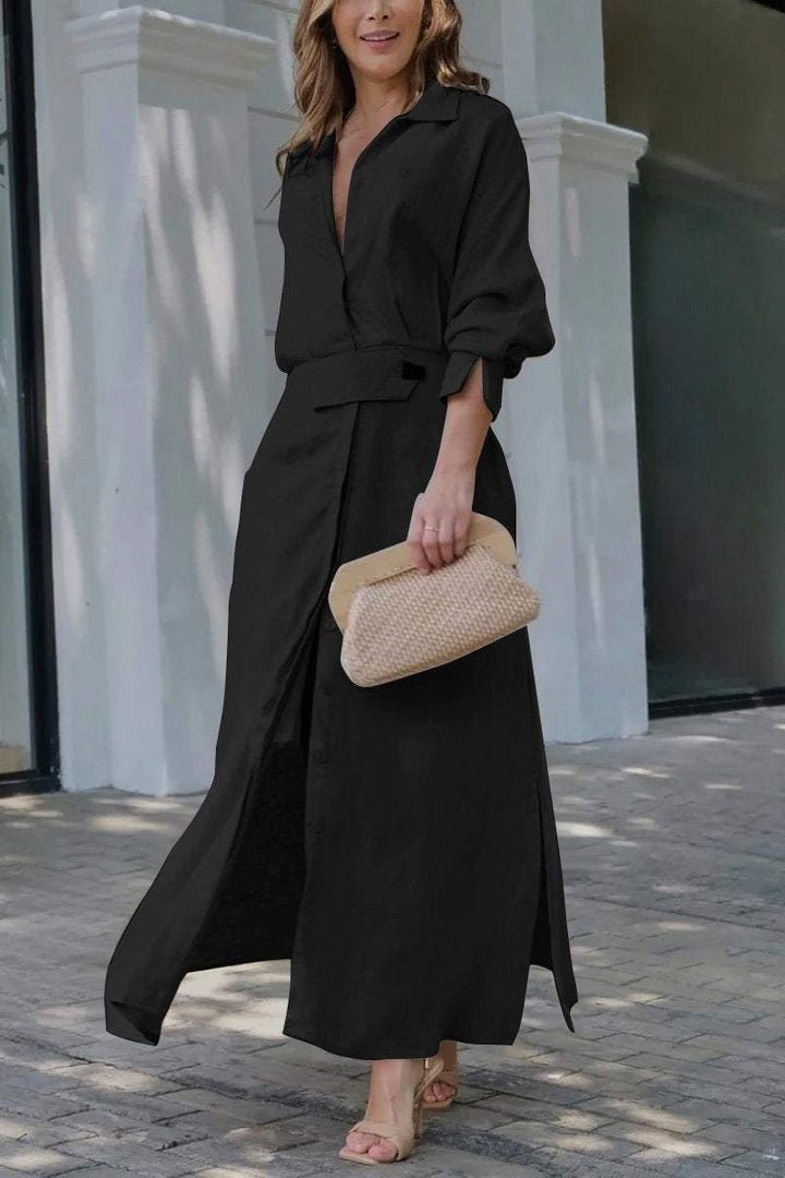 Aisling – Belted Button-Down Maxi Dress